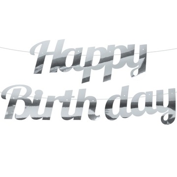 Baner Urodzinowy Happy Birthday Gruby Srebro Długi