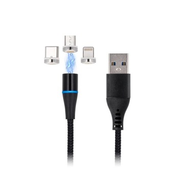 Kabel Magnetyczny USB A MICRO USB + TYPE-C - do Lightning iphone 3w1 NYLON