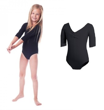 Czarne Body Gimnastyczne 3/4 Rękaw Balet 104/110