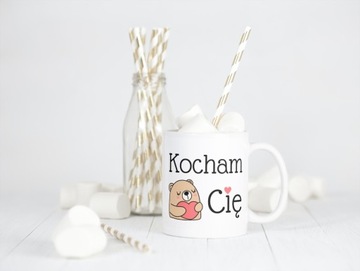 KUBEK Z NADRUKIEM NAPISEM KOCHAM CIĘ PREZENT NA WALENTYNKI ROCZNICE MIŚ