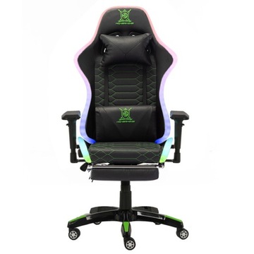 FOTEL GAMINGOWY DLA GRACZA OBROTOWY PODNÓŻEK PODUSZKI RGB LED + PILOT