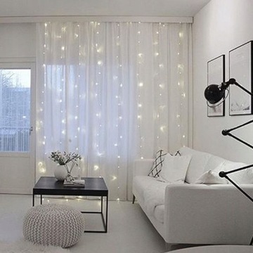 KURTYNA LED GIRLANDA 3X3 DRUCIK 300LED BIAŁA CIEPŁ