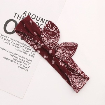 Opaska do włosów pin up bawełniana mocna kokarda bandana vintage bordowa