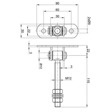 РЕГУЛИРУЕМАЯ СТАЛЬНАЯ ПЕТЛЯ M12 L-115 90x30x3 ДЛЯ КАЛИТКИ ВОРОТ x2