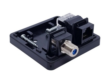 Gniazdo podwójne czarne KAT.6 UTP RJ45 - ANTENOWE SAT F HQ Premium