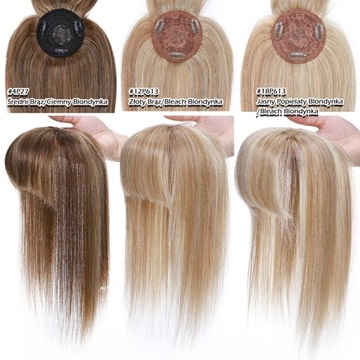 NATURALNE Grzywką Damski Tupet Topper Jasny Popielaty Blond/Bleach Blond