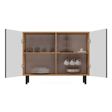 KOMODA 100 cm SZAFKA NOWOCZESNA POJEMNA PÓŁKI DRZWI LAMELE ARTISAN ZIELEŃ