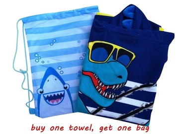 Dinosaur Beach Towel with Hood for 3-10 Years Boys