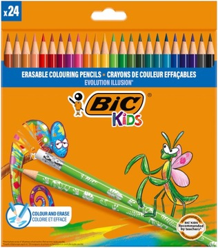 НАБОР КАРАНДАШЕЙ BIC KIDS EVOLUTION ILLUSION, 24 шт., стираемые мелки «ШКОЛА»