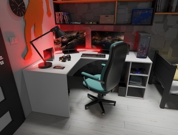 Угловой компьютерный стол Gamer, большой, белый, со светодиодной подсветкой