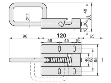 ЗАЩЕЛКА ДЛЯ ВОРОТ С СЦЕПКОЙ 120мм, ВОРОТА, ДВЕРИ, КИТЛИКИ
