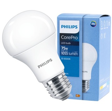 Светодиодная лампа E27 10 Вт = 75 Вт 1055 лм 6500 К Холодный белый CorePRO PHILIPS