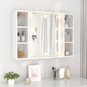 VidaXL Шкаф с зеркалом и светодиодом, глянцевый белый, 76x15x55 см