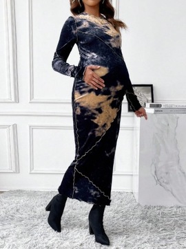 SHEIN SUKIENKA MIDI MATERNITY ASYMETRYCZNA WELUROWA WE WZÓR L 163