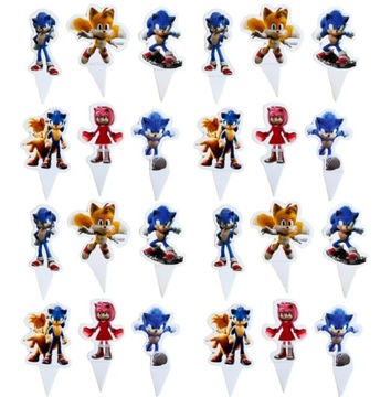 SONIC JEŻ HEDGEHOG TOPPERY TORT MUFFINY BABECZKI 24 szt. TAILS AMY URODZINY
