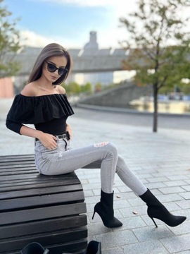 ЧЕРНАЯ ИСПАНСКАЯ БЛУЗКА С Оборками Открытые плечи ДЛИННЫЙ РУКАВ XS/S