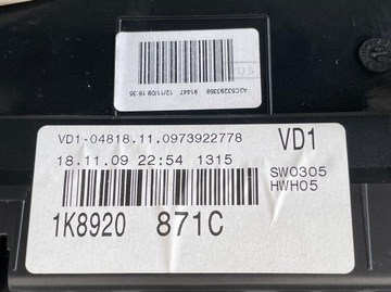 фото thumb №5, Спідометр  прилади vw scirocco 1k8920871c a2c53293358