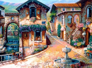 HAFT KRZYŻYKOWY PEJZAŻ FRANCJA MULINA NADRUK 50x40