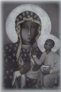 КАРТИНА НАРИСОВАННАЯ НА ДЕРЕВЕ БОГОМАТЕРЬ ЧЕНСТОХОВСКАЯ ГРАВЮРА