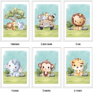 3 PLAKATY DZIECIĘCE 30x40 ZWIERZĄTKA SAFARI WZORY