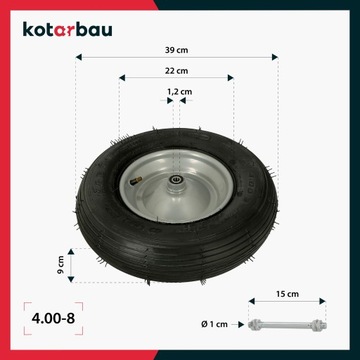 КОЛЕСО КОЛЕСО ДЛЯ ТАЧКИ ТЕЛЕЖКИ 4.00-8 ПРОЧНОЕ УСИЛЕННОЕ С НАДУВАННОЙ ОСЬЮ