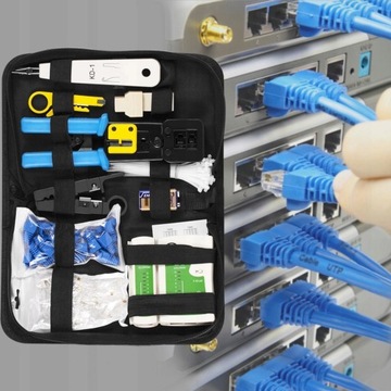 ZESTAW NARZĘDZI SIECIOWYCH DO WTYKÓW PRZELOTOWYCH RJ45 TESTER ZACISKARKA
