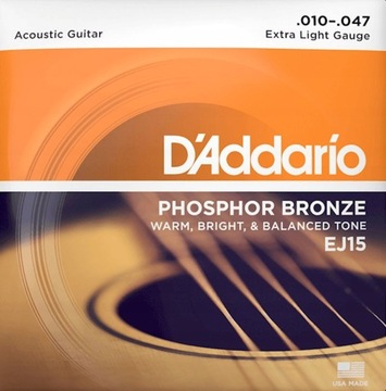 Струны D'Addario EJ15 для акустической гитары 10-47