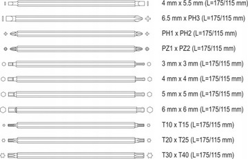 ОТВЕРТКА YATO ОТВЕРТКА СО СМЕННЫМИ НАКОНЕЧНИКАМИ ПЛОСКИЙ КРЕСТОВОЙ TORX HEX IMBUS 22e