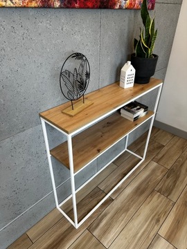 BIAŁA konsolka, toaletka styl loft, industrialna 100X25X90 blat DĄB ARTISAN
