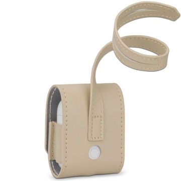 STILGUT SKÓRZANE ZAMYKANE ETUI CASE Z PASKIEM do APPLE AIRPODS 1 / 2 BEŻOWY
