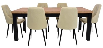 СТОЛ СО СТУЛЬЯМИ Стол S-7 100x200/300 см + 6x Стул IK-09 Бежевый Велюр