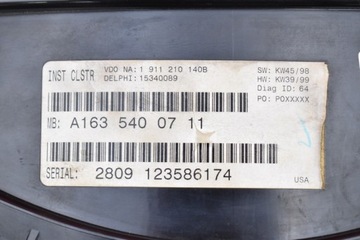 фото thumb №10, Спідометр  прилади автомат eu a1635400711 mercedes ml w163 3.2 v6 218 km 97-01