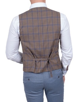 Beżowa kamizelka w kratę meska elegancka - 46