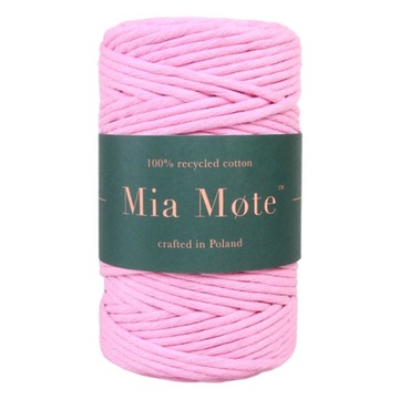 Крученая хлопковая нить Mia Mote 80 ниток для макраме розовая 5мм 100м