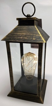 LAMPION LED LATARENKA Z ŻARÓWKĄ LATARENKA LED 14 x 29 cm CZARNO ZŁOTA O