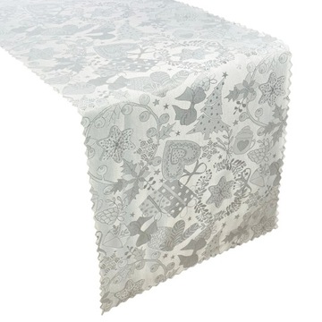 Bieżnik Plamoodporny Świąteczny Boże Narodzenie Choinki Srebrny 40x140 cm