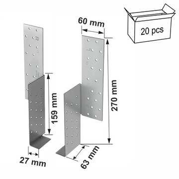 Łączniki ciesielskie krokwiowe 270 x 63 mm 2mm 20 kpl. (L + R) Simpson SFHM