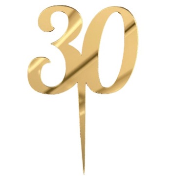 Цифра 30 Топпер на ножке для крепления к зеркалу Birthday Number 8см ЗОЛОТО PLEXI