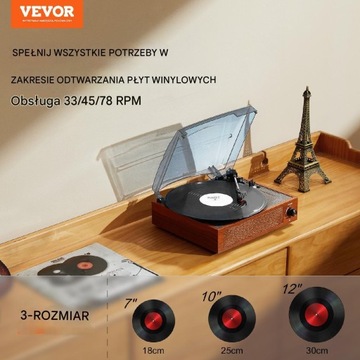 Gramofon odtwarzacz płyt winylowych z głósnikami Bluetooth 5W
