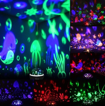 LAMPKA NOCNA OBROTOWA 360 LED 2w1 PROJEKTOR GWIAZD