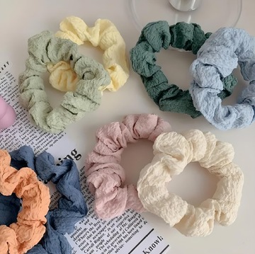 SCRUNCHIE GUMKA DO WŁOSÓW ZESTAW 2 SZT. FROTKA boho kremowa różowa ecru