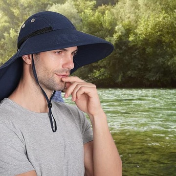 CZAPKA WĘDKARSKA UNISEX, KAPELUSZ PRZECIWSŁONECZNĄ ANTY-UV Z NAKARCZKIEM