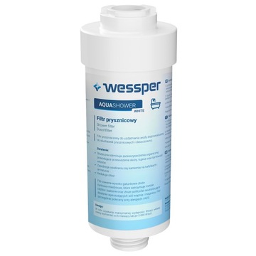Белый фильтр для душа Wessper Aqua смягчает воду в дождевом душе.