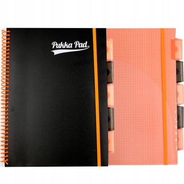 PUKKA PROJECT BOOK PP NEON BLACK A4 круглый блокнот оранжевый клетчатый