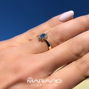 Złoty pierścionek MARKIZA TOPAZ SKY 333 8K r 16