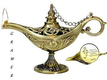 ЛАМПА АЛЛАДИНА, ОЛИВКОВАЯ ТРУБА, ШПОРА БАРОККО, ЗОЛОТАЯ ЛАТУНЬ + ВАРИАНТ ГРАВИРОВКИ