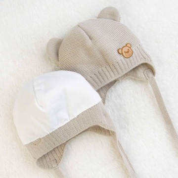 Czapka CZAPECZKA NIEMOWLĘCA dla dziewczynki wiązana WIOSNA JESIEŃ 38-40cm