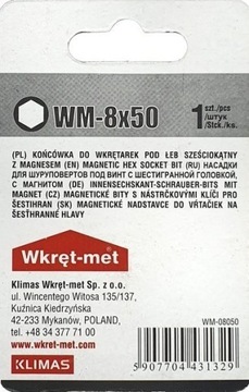 Бита с магнитным наконечником, шестигранная головка, 8х50мм KLIMAS