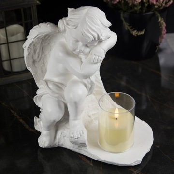DUŻY ZNICZ + ŚWIECA GIPSOWA FIGURKA NAGROBNA LAMPA LED 3XAAA