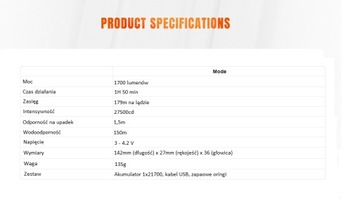 Фонарь для дайвинга Orca Torch D700